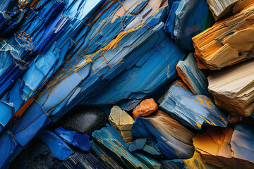 Vibrant blue and gold mineral rock formation - obrazy, fototapety, plakaty