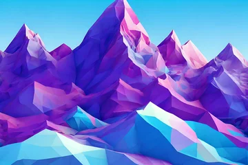 Foto op Plexiglas Low Poly Mountain Landscape. Gradient Psychedelic Purple Maya Blue © rutchakon