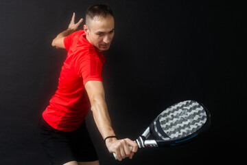 Paddle tennis: Man, Player with hand and Paddel racket and ball 