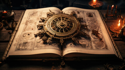 Magic book with a clockwork mechanism inside.