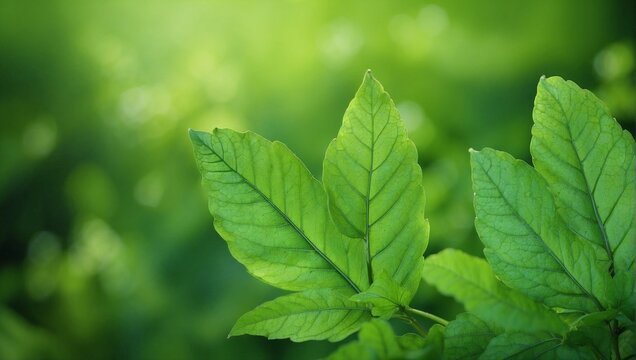 photo of fresh green leaves in the morning made by AI generative