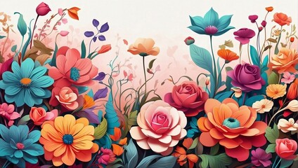 illustration of various shapes and colors of beautiful flowers in the garden made by AI generative