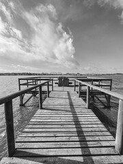 Wooden pier on the lake in Fermentelos, Águeda - Portugal - 745034727