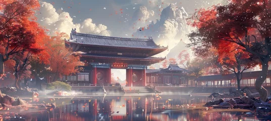 Wandcirkels tuinposter Chinese architecture banner background for design © MaiHuong Studio