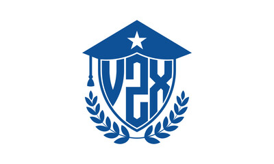 VZX three letter iconic academic logo design vector template. monogram, abstract, school, college, university, graduation cap symbol logo, shield, model, institute, educational, coaching canter, tech