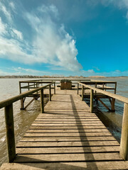 Wooden pier on the lake in Fermentelos, Águeda - Portugal - 745034756