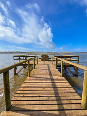 Wooden pier on the lake in Fermentelos, Águeda - Portugal - 745034787