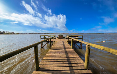 Wooden pier on the lake in Fermentelos, Águeda - Portugal - 745034799