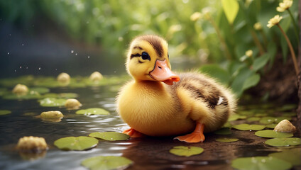 Cute duck living life in nature - obrazy, fototapety, plakaty