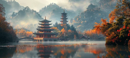 Tuinposter Chinese architecture banner background for design © MaiHuong Studio
