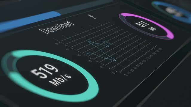 Net speed concept, fast data download and upload, internet speed test, transfer data progress, infographic (3d render)