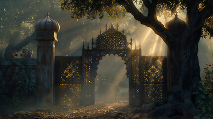 entrance to the mosque with beautiful ray of light