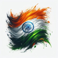 Indian flag waving on air with sky background, Indian flag image