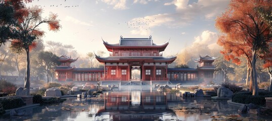 Chinese architecture banner background for design - obrazy, fototapety, plakaty