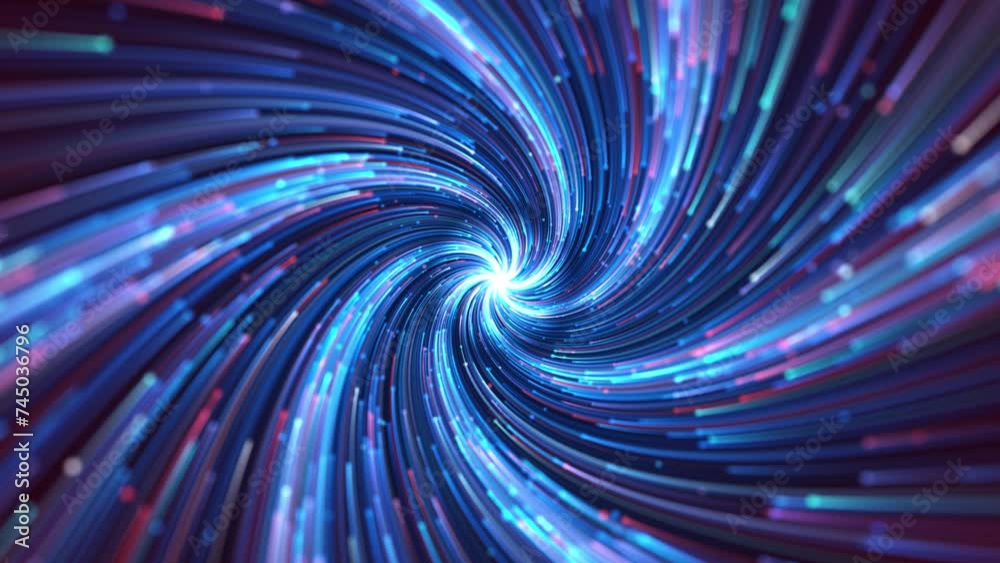 Wall mural twisted lines converging into center while rotating. blue particle light stripe rotating convergence