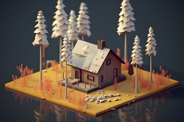 3d isometric style small cabin