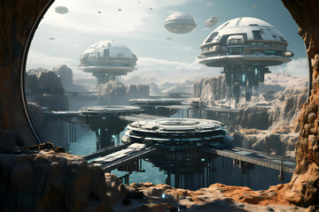 fantastic technological city on a destroyed planet, generated by AI. 3D illustration