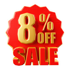 Special 8 percent offer sale tag - red sale sticker icon 3d render