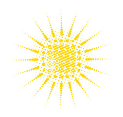 Sun and halftone object. hand drawing. Not AI. Vector illustration
