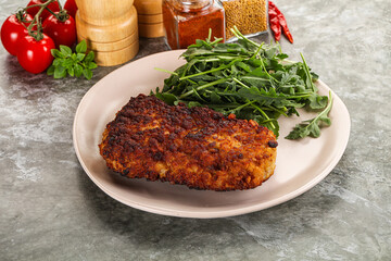 Tasty roasted breaded meat schnitzel