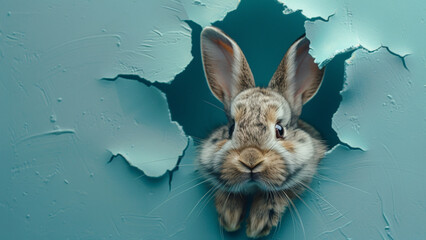 Bunny Emerging from a Teal Wall Breakthrough