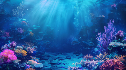 Naklejka na ściany i meble Dive to see beautiful coral reefs in the deep sea