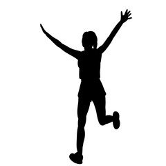 silhouette of a woman runs and rejoices in victory, on a white background vector