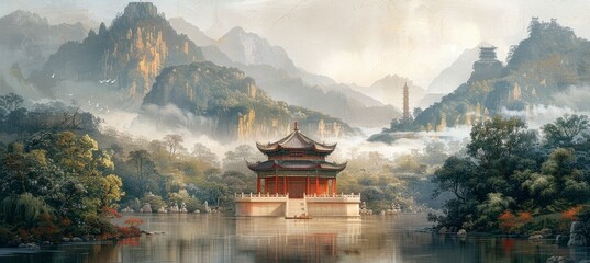 Chinese architecture banner background for design