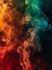 Vibrant abstract smoke on dark background with ink in shades of red, green, and brown.