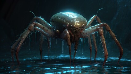 Darkness Unleashed: Otherworldly Spider-Like Alien in a Horrifying Abyss.
Ai Generated Sci-Fi Art - obrazy, fototapety, plakaty