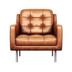 Brown leather armchair isolated on transparent a white background