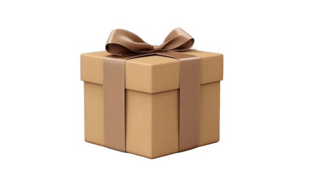 Brown paper wrapped package gift isolated on transparent a white background