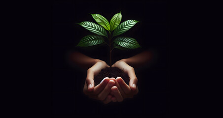 person holds a tree plant to save nature