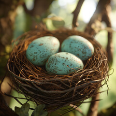 Naklejka na ściany i meble robin's eggs in a nest