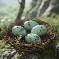 Naklejka na ściany i meble robin's eggs in a nest