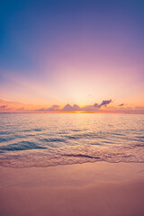 Summer nature sea sand sky, sunrise colors clouds, horizon, tranquil background banner....