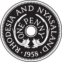 England one penny coin vector design handmade, Rhodesia and Nyasaland 1958