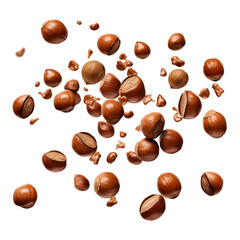 Falling whole hazelnuts isolated on transparent a white background 