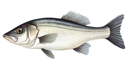 Fototapeta premium Fresh sea bass fish isolated on transparent a white background