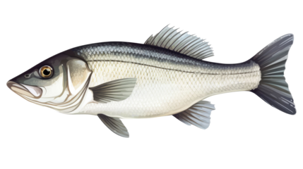 Fresh sea bass fish isolated on transparent a white background