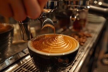 Espresso Machine Pouring Coffee into Latte Art Cup Ai generated
