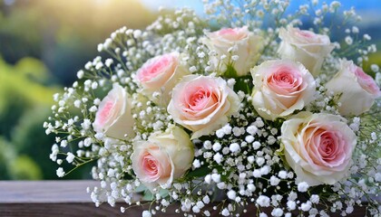 Beautiful pastel pink roses. Bridal bouquet.