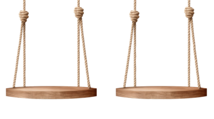 Hanging rope shelf isolated on transparent a white background