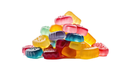 Pile of colourful jelly candies isolated on transparent a white background
