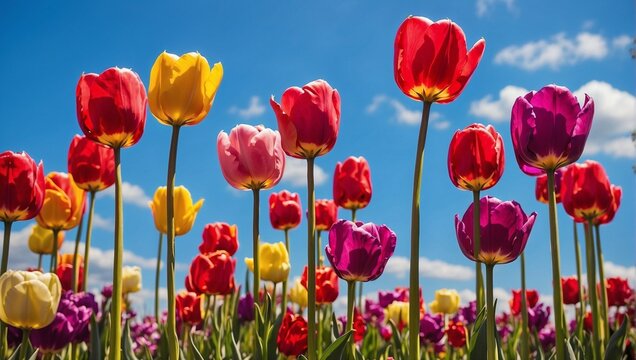 photo of a beautiful view of a garden of colorful tulips during the day  made by AI generative