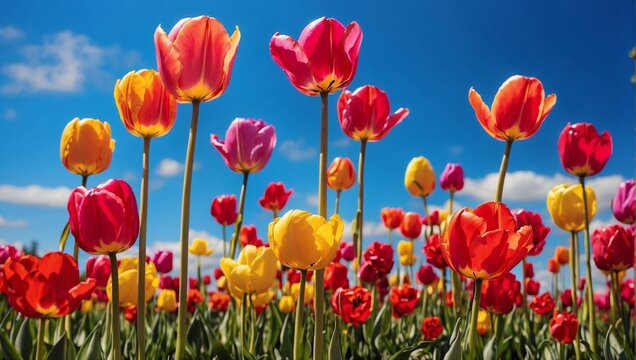 photo of a beautiful view of a garden of colorful tulips during the day  made by AI generative