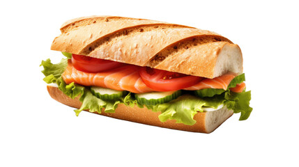 Salmon fillet sandwich isolated on transparent a white background