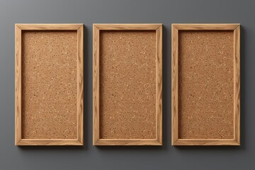 Fototapeta premium Realistic 3D cork board with wooden frame, isolated and empty, featuring a brown texture for use in school or office settings.