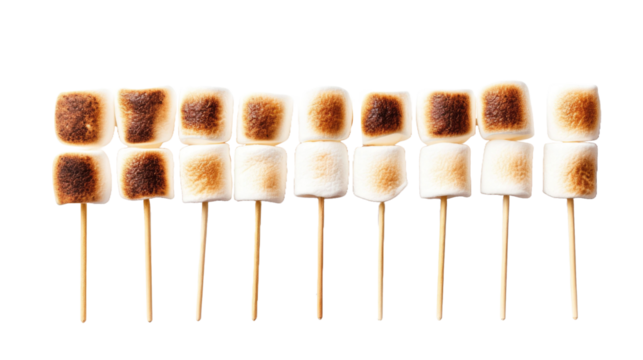 Toasted marshmallow on a stick isolated on transparent a white background