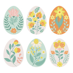 
Collection of folk art design elements.
Vector illustration with silhouette of Easter eggs on a white background. Hand drawn folk flowers. Scandinavian traditional motif